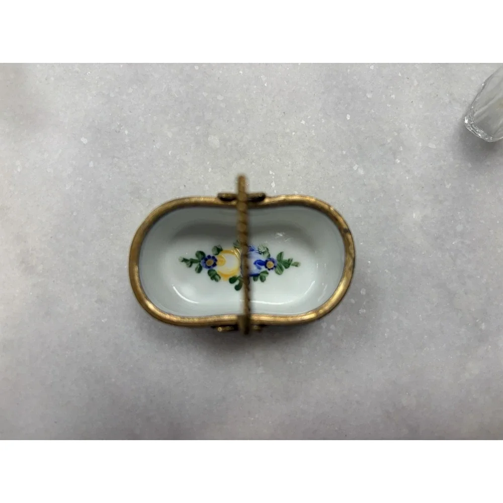 Limoges France Peint Main Blue Roses Box Basket TwoPerfume Bottles Gold Bow